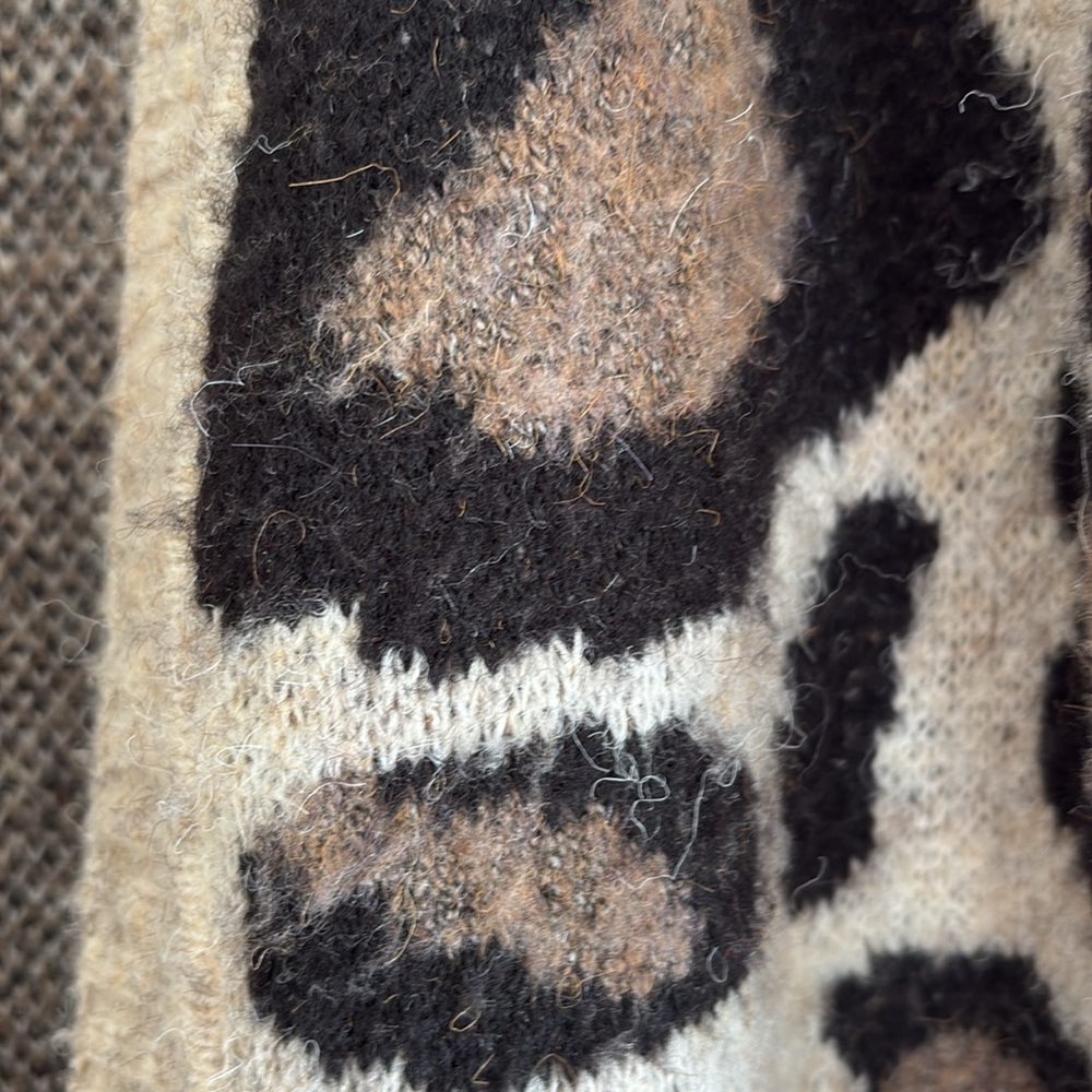 Bloomingdale’s Aqua brand animal print fuzzy cardigan. Cozy, fuzzy marled knit - Picture 7 of 10